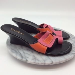 Cole Haan Leather Split Toe Wedge Mule Sandals